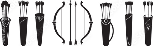 Quiver Arrow silhouettes vector transparent white background.