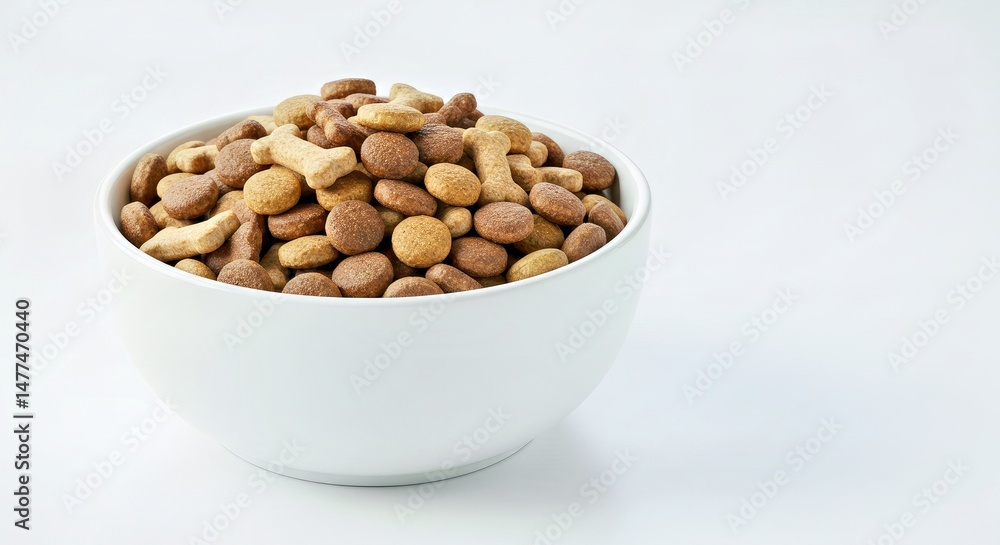 Dry Dog Food Kibble in White Bowl Isolated on Clean Background - Pet Nutrition Dry Dog Food Kibble in White Bowl Isolated on Clean Background - Pet Nutrition