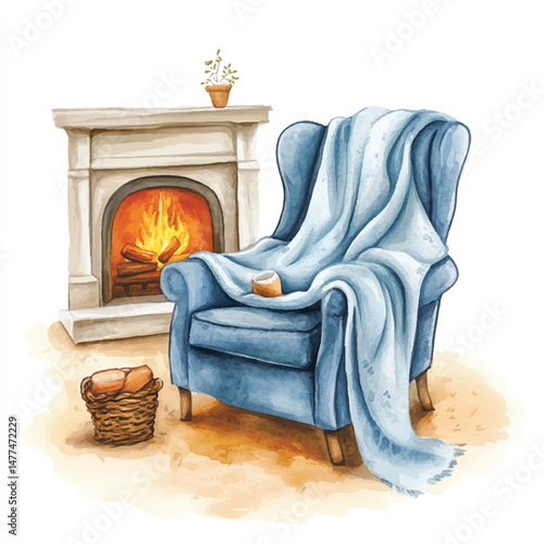 Cute cartoon watercolor A cozy blanket