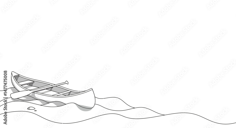 Stylized Canoe with Paddle Resting on Water Surface Illustration Stylized Canoe with Paddle Resting on Water Surface Illustration
