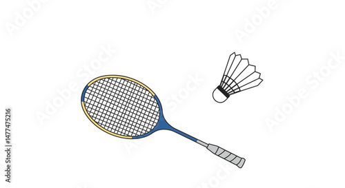 A Detailed Cartoon Badminton Racket with Yellow and Blue Accents
