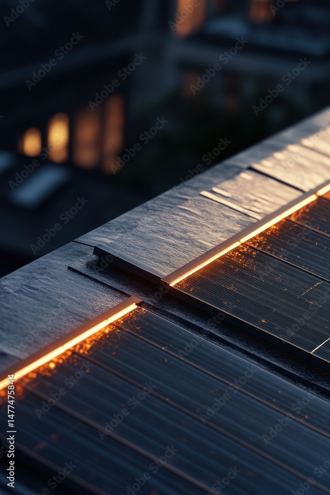 Close-up of solar panel reflecting light.