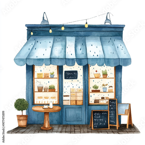 Cute cartoon watercolor A coz coffee shop