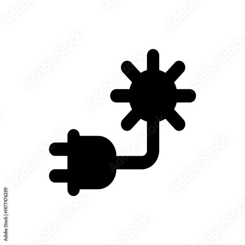 Illustration of a black electrical plug with two prongs connected to a sun like shape with eight rays