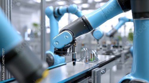 Collaborative cobots working alongside human engineers in a smart factory