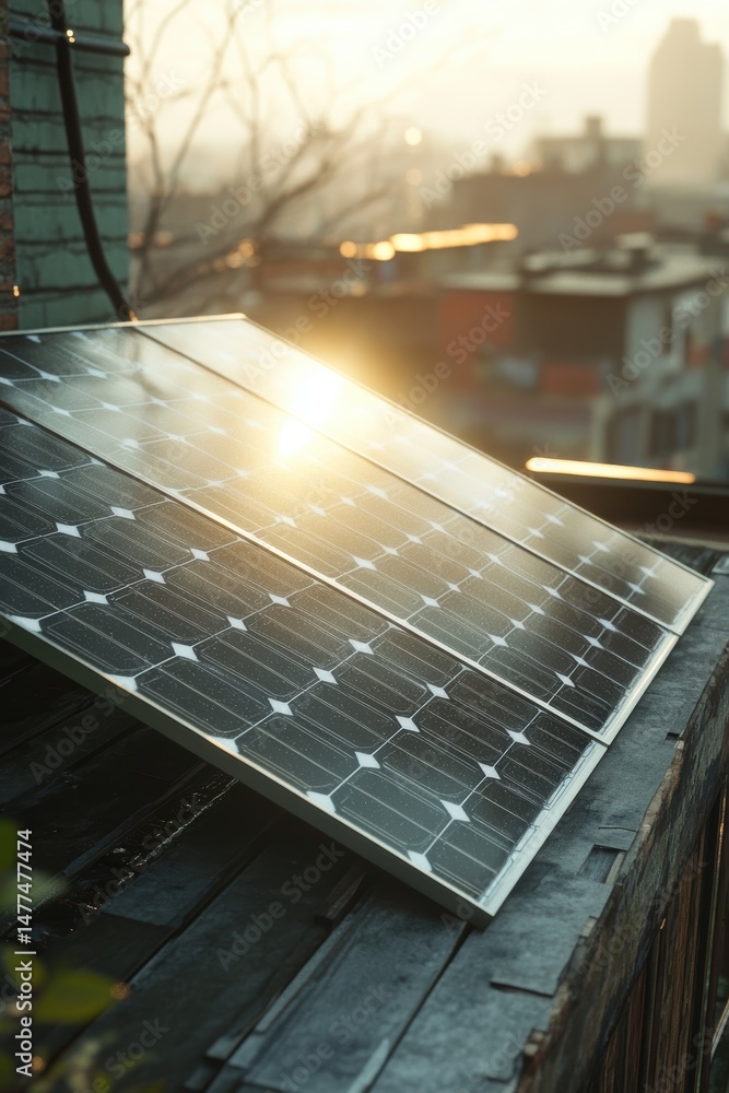 Solar panel capturing sunlight on a rooftop.