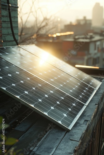 Obraz na płótnie Solar panel capturing sunlight on a rooftop. w salonie