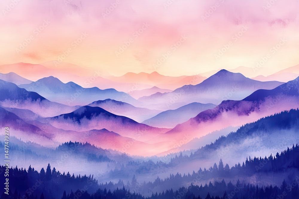 Fototapeta premium Misty mountain range at sunrise
