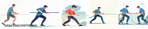young man character vector pulling rope