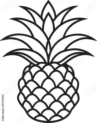 Line art of a fresh pineapple with clean strokes, ideal for organic product packaging, tropical artwork, and healthy food designs