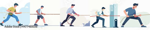 young man character vector pulling rope