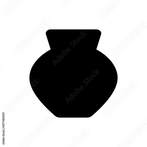 A black silhouette of a vase with a rounded body and a narrow neck against a white background image view