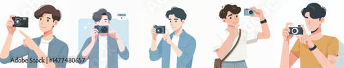 young man character vector taking pictures