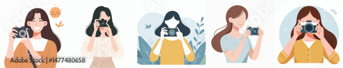 vector character woman taking pictures