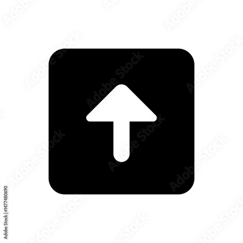 White upload arrow pointing upwards centered on a black square with rounded corners and white edges