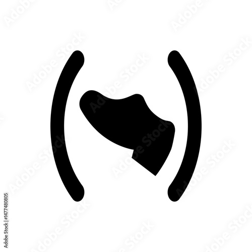 Foot pressing on a pedal inside parentheses symbol in black and white simple vector illustration