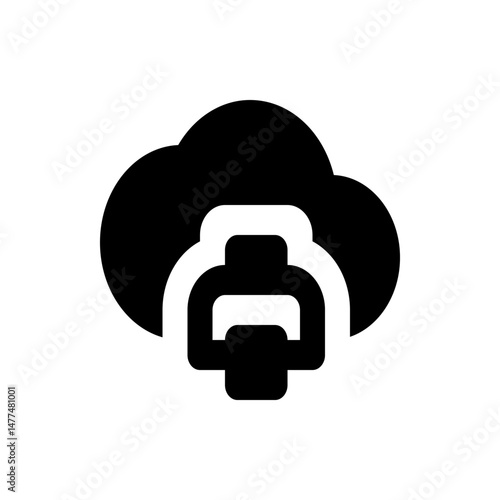 Illustration of a cloud with a printer inside it representing cloud printing technology concept design icon
