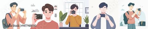 young man character vector taking pictures