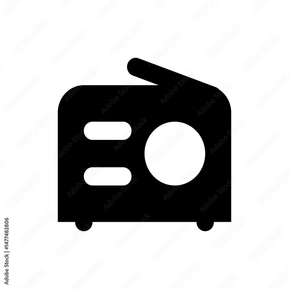 Fototapeta premium Illustration of a black radio with an antenna, speaker, and tuning dial on a white background image