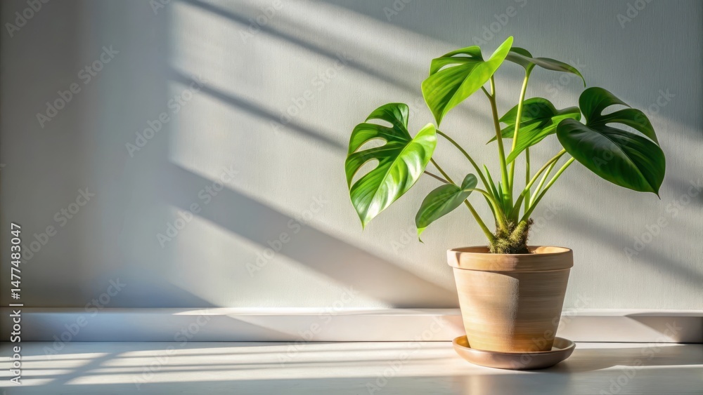 Indoor plant philodendron in pot near window casting shadow, foliage, shadows, foliage, shadows Indoor plant philodendron in pot near window casting shadow, foliage, shadows, foliage, shadows