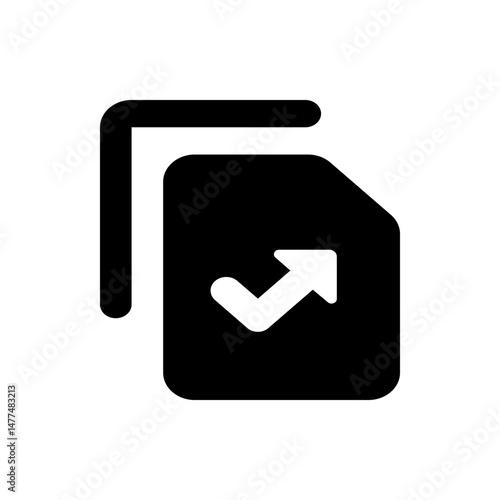 Black document icon with an arrow pointing upwards to the right indicating a successful upload process