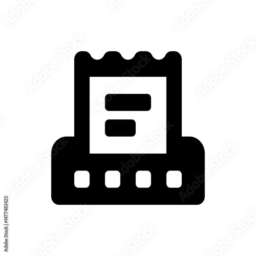 Illustration of a black and white receipt with rounded edges and perforated top edge with text blocks