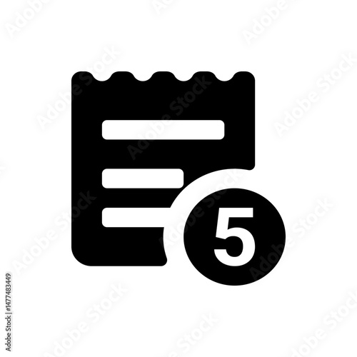 Black and white icon of a document with wavy top edge and horizontal lines with a number five on it