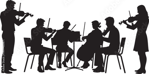 Musicians silhouettes vector illustration isolated on white background. Violinist, violinist, jazz band.