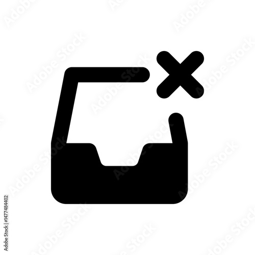 Illustration of a black inbox tray with a cross symbol indicating removal or deletion of content inside it