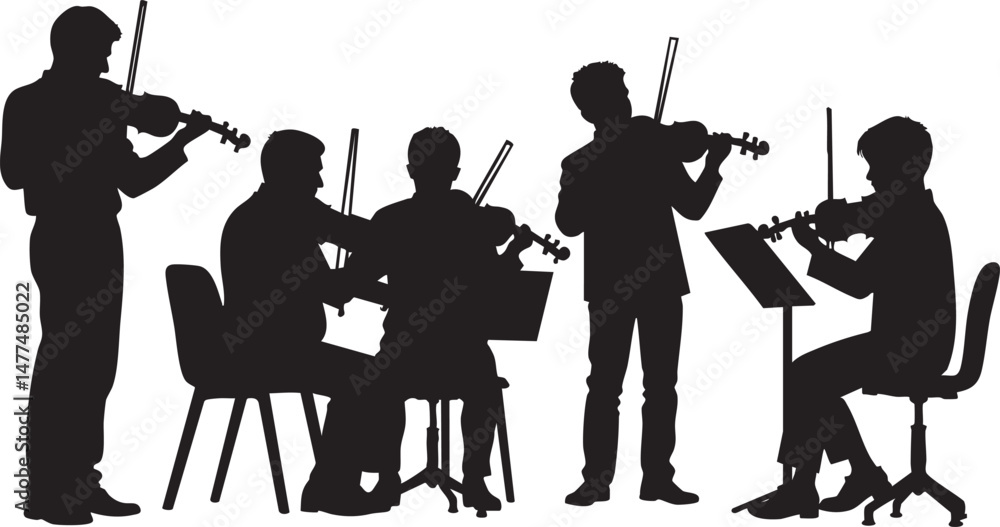 © DeIllusion - Musicians silhouettes vector illustration isolated on white background. Violinist, violinist, jazz band. © DeIllusion - Musicians silhouettes vector illustration isolated on white background. Violinist, violinist, jazz band.