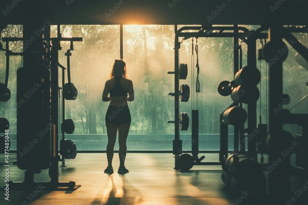 Fototapeta premium Silhouette of Woman Exercising in Gym