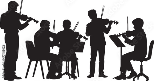 Musicians silhouettes vector illustration isolated on white background. Violinist, violinist, jazz band.