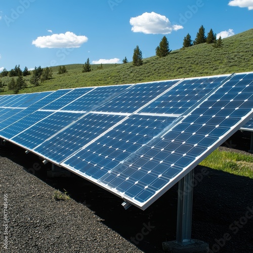 Obraz na płótnie Solar panels harnessing clean energy on a hillside. w salonie
