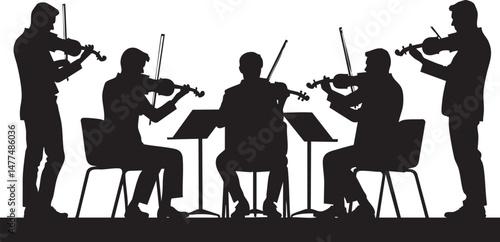 Musicians silhouettes vector illustration isolated on white background. Violinist, violinist, jazz band.