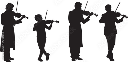 Musicians silhouettes vector illustration isolated on white background. Violinist, violinist, jazz band.