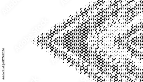 Black and white halftone transition pattern for sporty background and jersey design. Made sharp arrows pattern. Easily resized and recoloured at your discretion. Vector Format Illustration. 