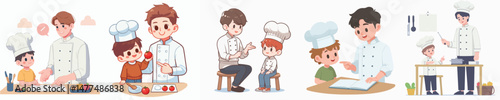 chef character vector interacting with children