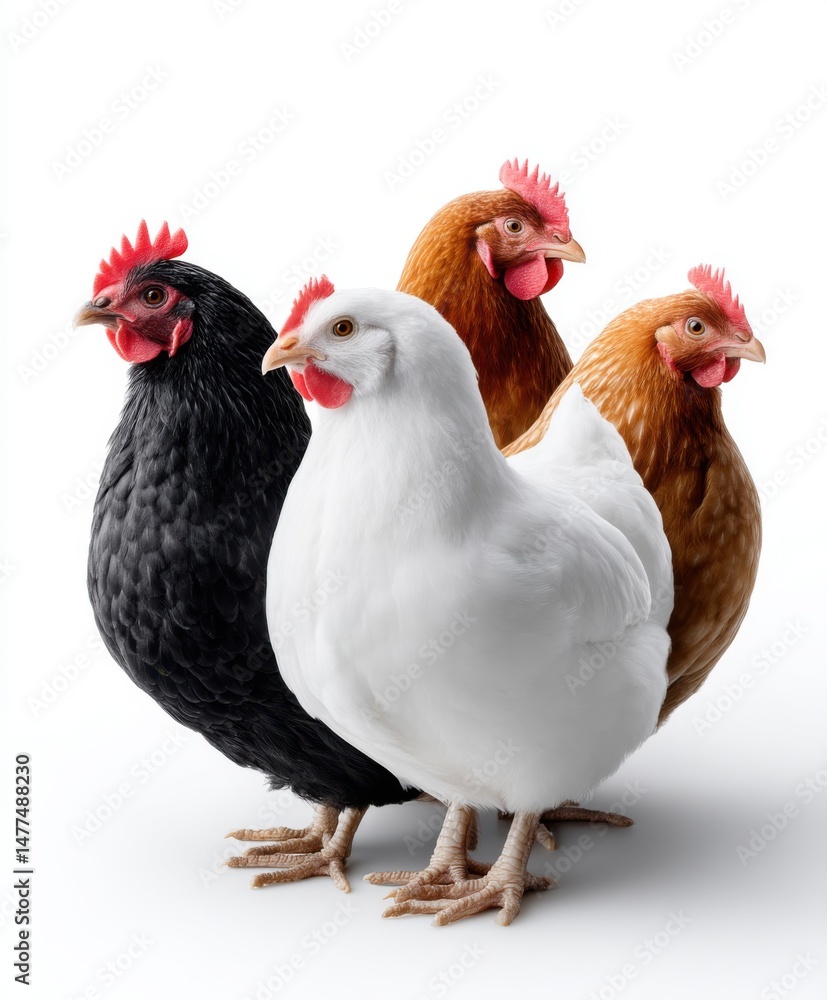 Fototapeta premium Diverse Group of Chickens Showcasing Different Colors and Breeds