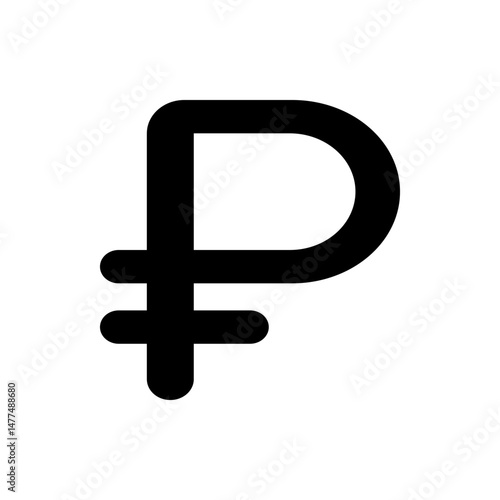 Illustration of a black ruble symbol with two horizontal lines on a white background design element