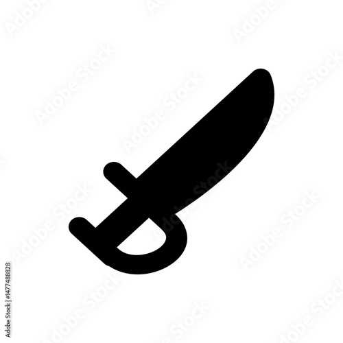 Illustration of a black cutlass sword with a curved blade and a knuckle bow on a white background