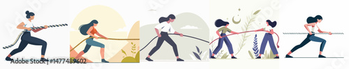 vector character woman pulling rope