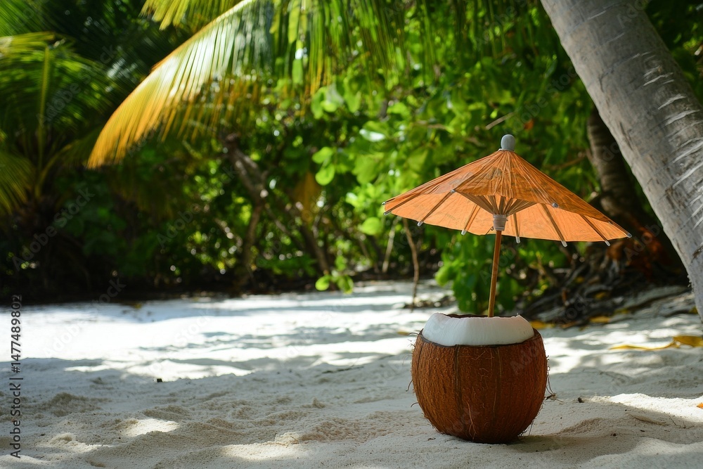 custom made wallpaper toronto digitalTropical Getaway: Coconut Drink with Parasol on a Pristine Beach