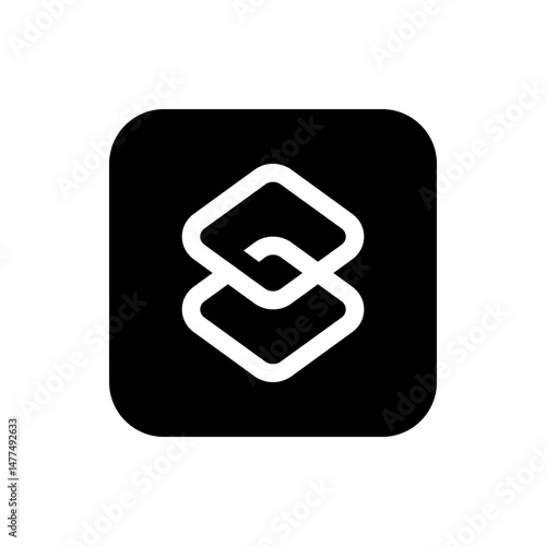 Two white diamond shapes interlocked on a black rounded square background creating a modern logo design concept