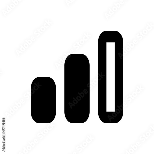 Black signal strength indicator with three bars of varying heights on a white background design icon