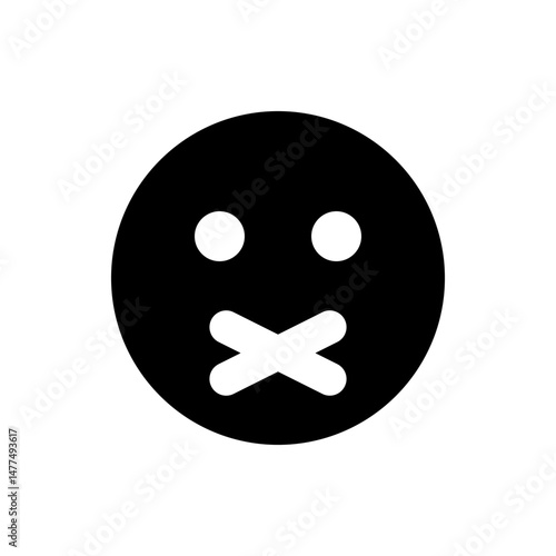 Black circle with two white eyes and a white x covering the mouth indicating silence or being muted
