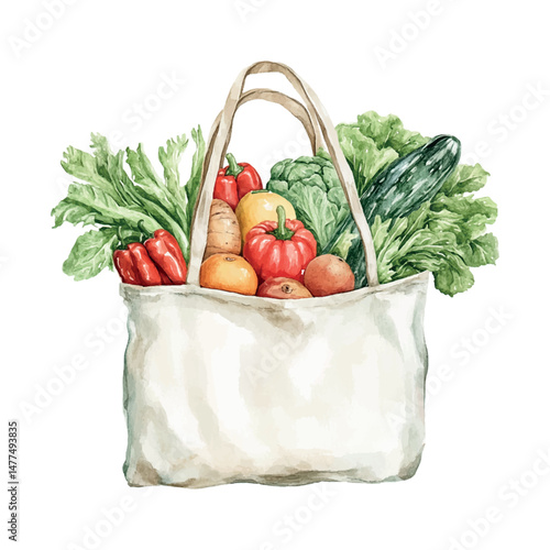 Fresh vegetables and fruits arranged in a reusable bag showcasing organic produce for healthy living