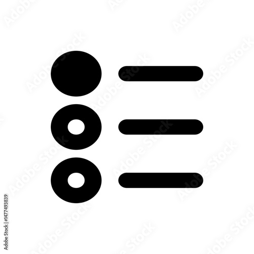 A simple graphic featuring three circles and three horizontal bars arranged in a vertical stack format
