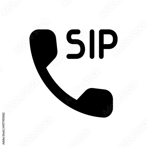 Black telephone receiver icon with the letters sip indicating session initiation protocol on a white background