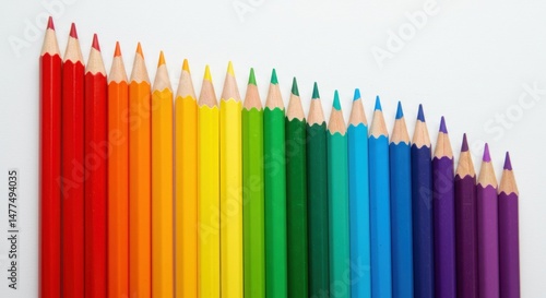Colorful spectrum of aligned rainbow pencils showcasing vibrant creativity