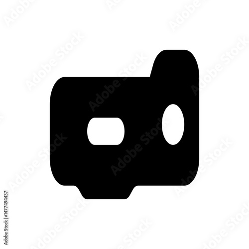 A black abstract shape with rounded edges and a hole and a circle on a white background is displayed